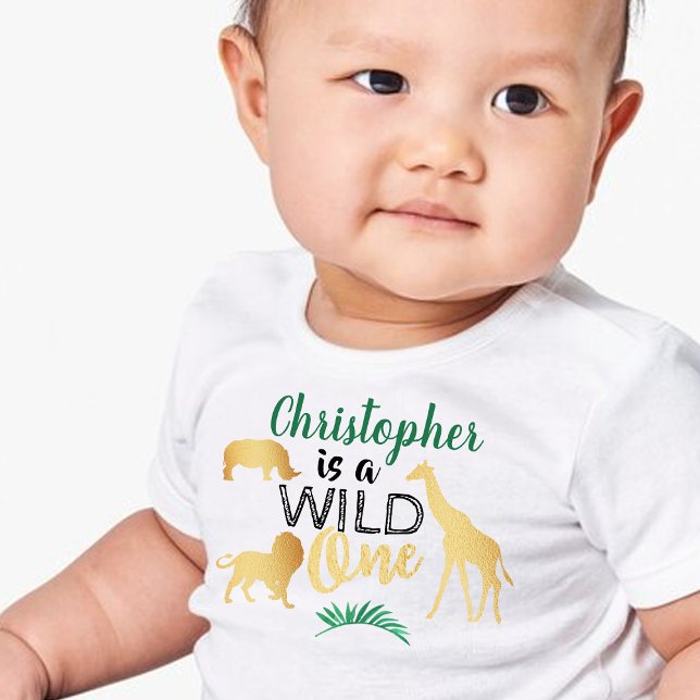 Wild One Jungle Safari Boys 1st Birthday Baby T-Shirt (Creator Uploaded)