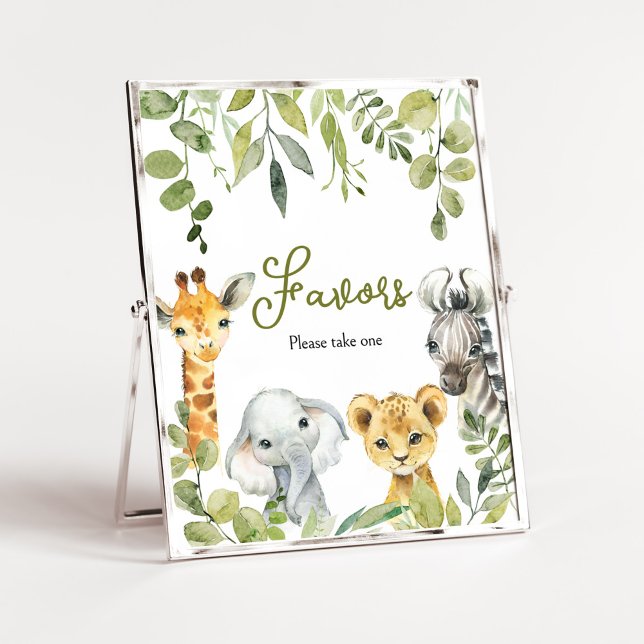 Wild One Jungle Safari Favors Poster (Greenery Animals Baby Shower Favors Sign)