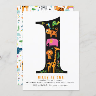 Wild One Jungle Safari First Birthday Invitation