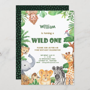 Wild One Jungle Safari First Birthday Invitation