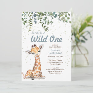 Wild One Jungle Safari Giraffe 1st Birthday Party Invitation