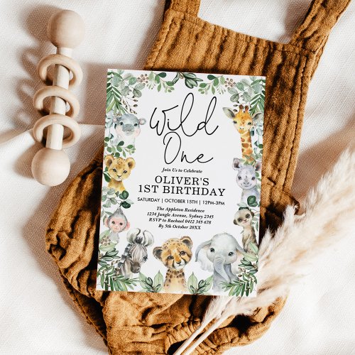 Wild One Jungle Safari Greenery 1st Birthday Boy