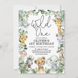 Wild One Jungle Safari Greenery 1st Birthday Boy Invitation | Zazzle