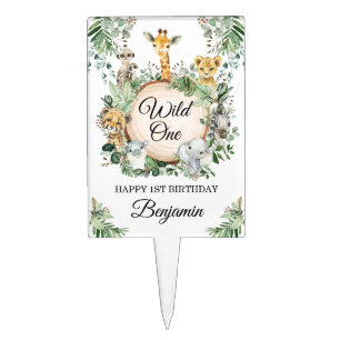 Wild One Jungle Safari Greenery 1st Birthday Cake Topper