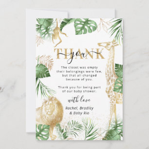 Wild One Jungle Safari Greenery Baby Shower Thank You Card