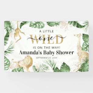 Wild One Jungle Safari Greenery & Gold Baby Shower Banner