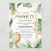 Wild One Jungle Safari Greenery & Gold Baby Shower Invitation