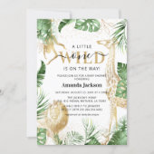 Wild One Jungle Safari Greenery & Gold Baby Shower Invitation (Front)