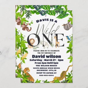 Wild One Jungle Safari Kids Themed 1st Birthday Invitation