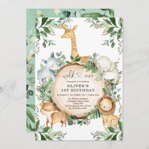 Wild One Jungle Safari Party Animals 1st Birthday Invitation