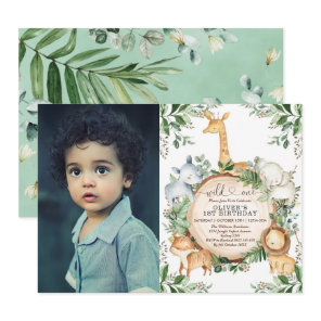 Wild One Jungle Safari Party Animals 1st Birthday Invitation