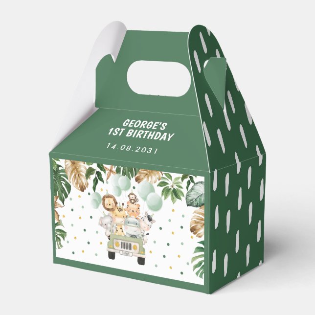 Wild One Jungle Safari Party Animals Birthday Favor Boxes (Front Side)