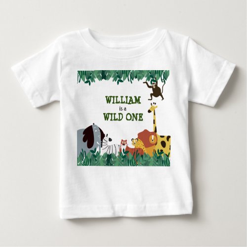 Wild One Jungle Safari Personalized Baby T-Shirt - Cute, personalized wild one jungle safari animals featuring cute wild animals. Designed by Thisisnotme©