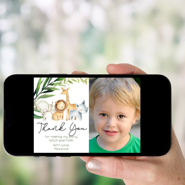 Wild One Jungle Safari Thank You Card (Front Digital)