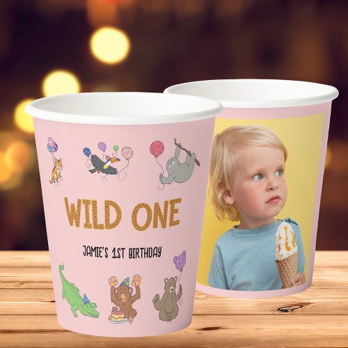 Wild One Jungle Safari Theme 1st Birthday Pink Paper Cups