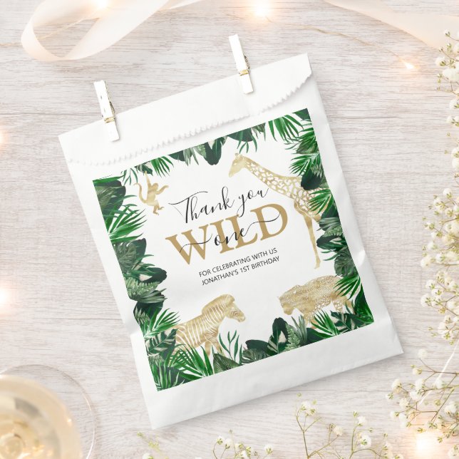 Wild One Jungle Safari Themed 1st Birthday Party Favor Bag (Clipped)