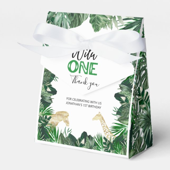 Wild One Jungle Safari Themed 1st Birthday Party Favor Boxes (Front Side)