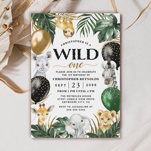 Wild One Jungle Safari Themed 1st Birthday Party Invitation