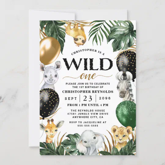 Safari Theme Leopard Print Invite Girl Decoration Ideas JUNG01 Editable Template Jungle Wild One Birthday Invitation First Birthday