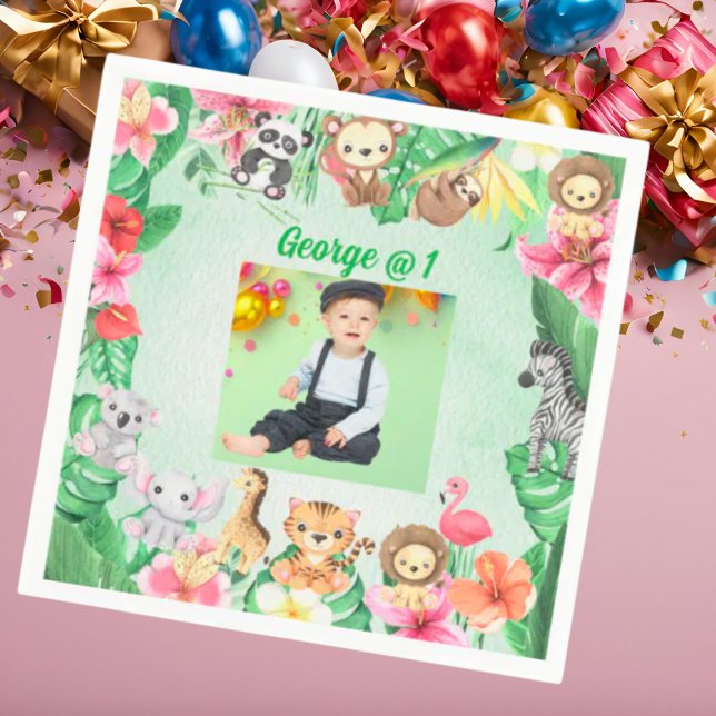 Wild One Jungle Safari Themed 1st Birthday Party Napkins (Creator Uploaded)