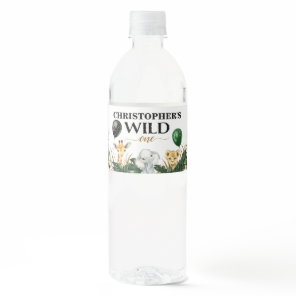 Wild One Jungle Safari Themed 1st Birthday Party Water Bottle Label