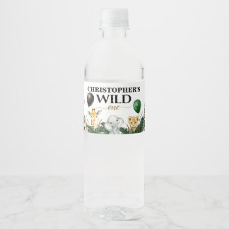 Wild One Jungle Safari Themed 1st Birthday Party Water Bottle Label