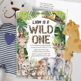 Wild one Safari themed 1st birthday photo Invitation