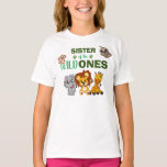 Wild One Jungle Safari Twin Sister First Birthday T-Shirt<br><div class="desc">Sister of the wild one! Are your twins turning one? This Wild One design is perfect for their 1st birthday to let their sister show her excitement for her siblings. The jungle safari theme features a cartoon illustrated monkey,  sloth,  elephant,  lion,  and giraffe!</div>