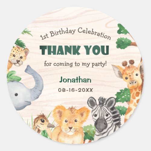 Wild One Jungle Safari Wood Texture Fun Birthday Classic Round Sticker