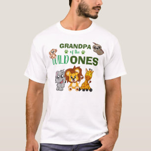Wild One Jungle Safari Zoo Animal Twins Grandpa T-Shirt