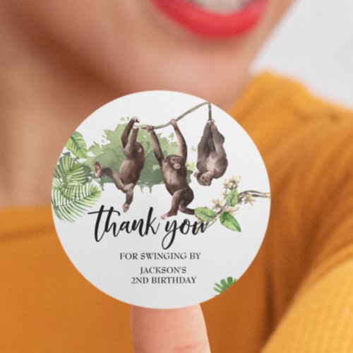 Wild One Jungle Thank you Birthday Favor Monkey Classic Round Sticker