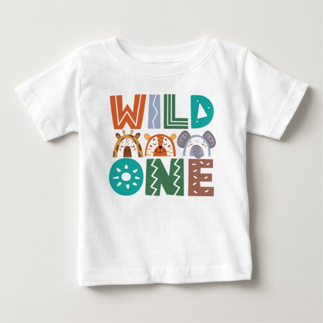 Wild One Jungle Theme 1st Birthday Baby T-Shirt (Front)