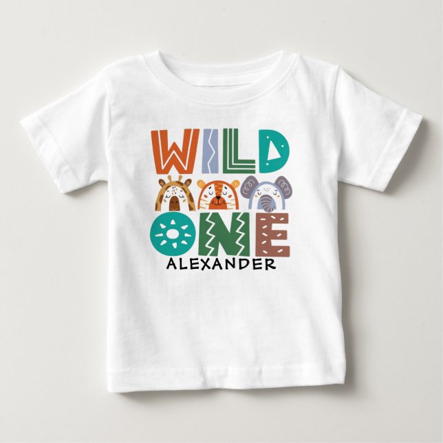 Wild One Jungle Theme 1st Birthday Baby T-Shirt (Front)