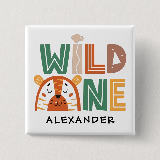 Wild One Jungle Theme 1st Birthday Button (Front)