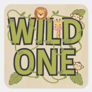 Wild One Jungle Theme Birthday Design Square Sticker