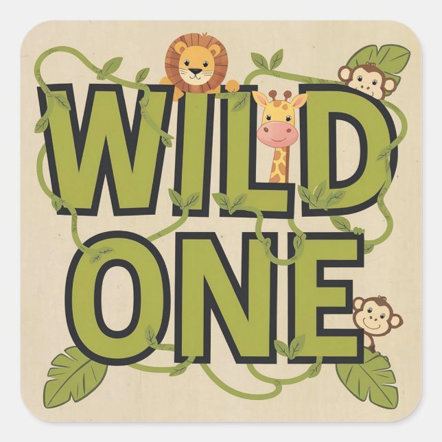 Wild One Jungle Theme Birthday Design Square Sticker (Front)