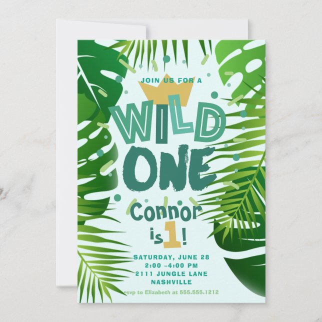 Wild One Jungle Theme Boys First Birthday Invitation (Front)