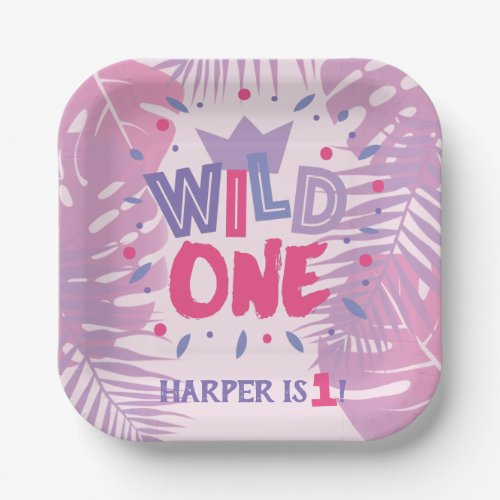 Wild One Jungle Theme Girl First Birthday Paper Plates
