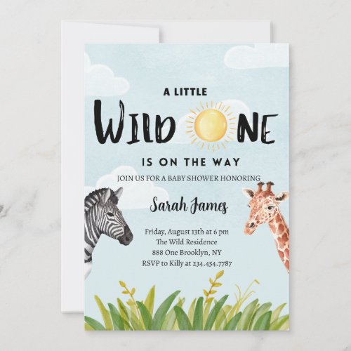 Wild One Jungle Themed Baby shower invitation card