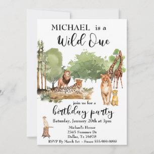 Wild One Jungle Watercolor Leopard Lion Invitation
