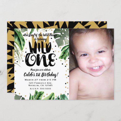 Wild One King of Things Crown 1st Birthday Party Invitation