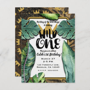Wild One King of Things Crown 1st Birthday Party Invitation
