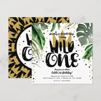 Wild One King of Things Crown 1st Birthday Party Invitation