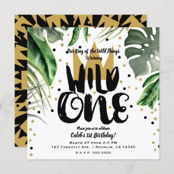 Wild One King Of Things Crown 1st Birthday Party Invitation by printabledigidesigns at Zazzle
