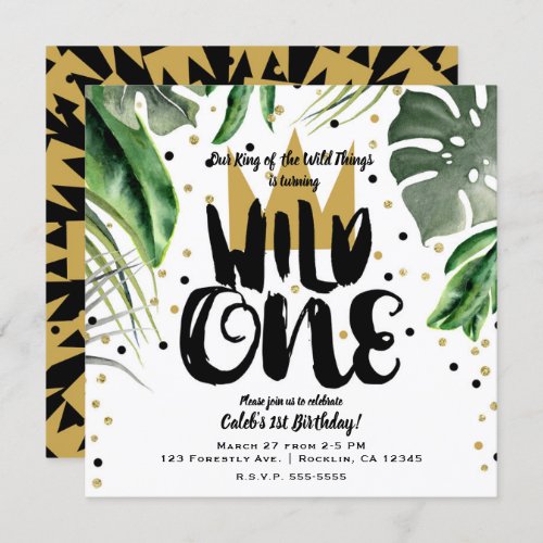 Wild One King of Things Crown 1st Birthday Party Invitation