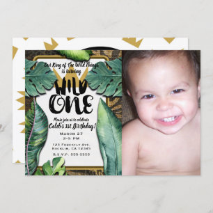 Wild One King of Things Crown 1st Birthday Party Invitation