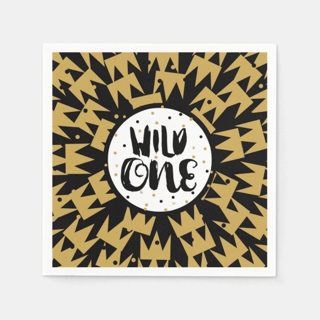 Wild One King of Things Crown 1st Birthday Party Napkins (Front)