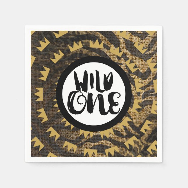 Wild One King of Things Crown 1st Birthday Party Napkins (Front)