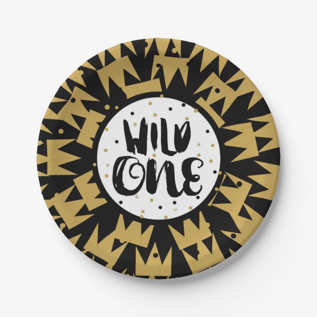 Wild One King of Things Crown 1st Birthday Party Paper Plates (Front)