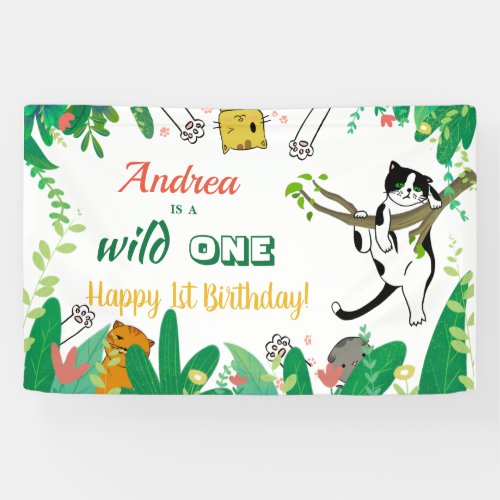 Wild One Kitty Cat Kitten 1st Birthday Invitation Banner